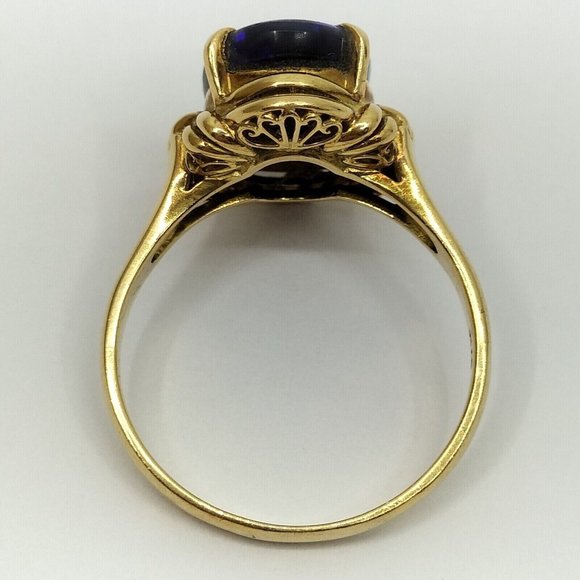 Cosmic Australian Black Opal Blue Ring 18K Gold Lightning Ridge Vintage 7 7/8 - Picture 6 of 13